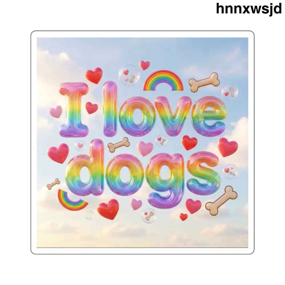 I Love Dogs Rainbow Square Sticker, Cute Dog Lover Laptop Decal - 2’’ × 2’’ / White - Paper products