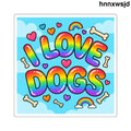 I Love Dogs Rainbow Square Sticker, Cute Dog Lover Laptop Decal - 2’’ × 2’’ / White - Stickers