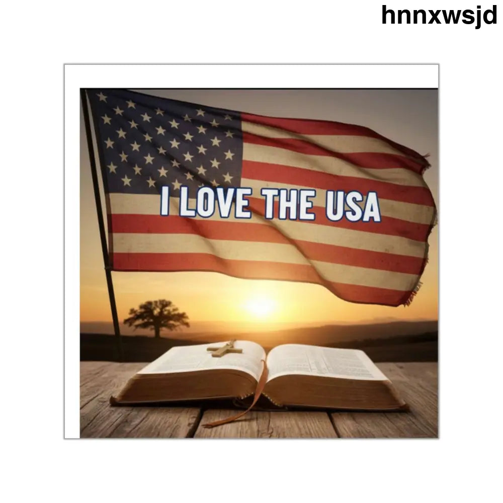 I Love the USA Square Vinyl Sticker, Patriotic American Flag Decal - 2’’ × 2’’ - Stickers