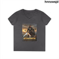 Ladies’ V-Neck T-Shirt, Inspirational Warrior Artwork Tee - S / Charcoal - V-neck