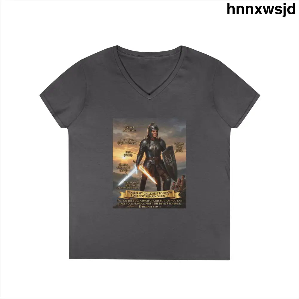 Ladies’ V-Neck T-Shirt, Inspirational Warrior Artwork Tee - S / Charcoal - V-neck